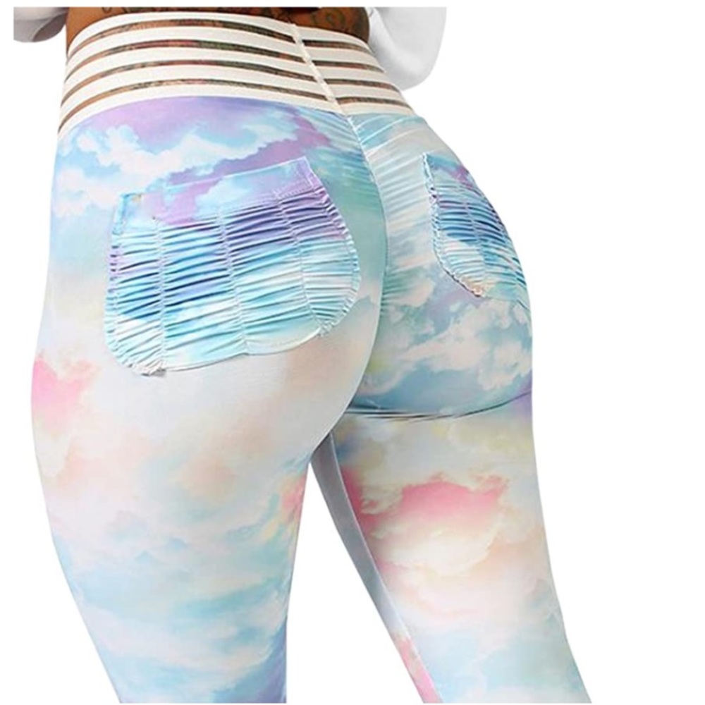 Unicorn cloud pastel tie dye rainbow yoga pants leggings stretchy scrunchie butt